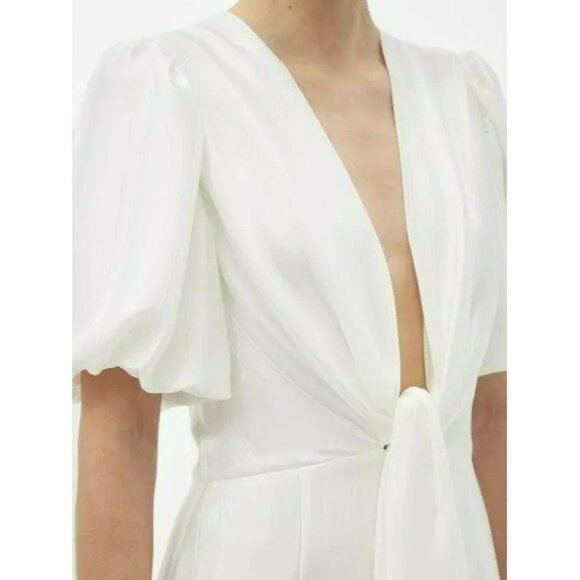 Galvan London Eden Deep V Wide Leg White Satin Bridal Jumpsuit Puff Sleeve Bride - Picture 3 of 16